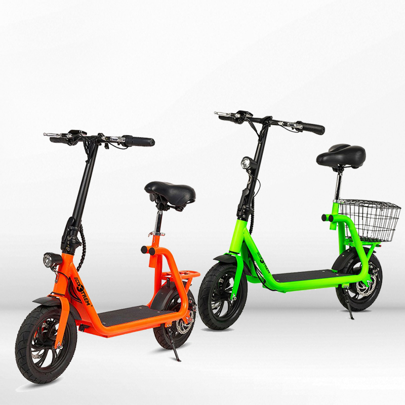 Patinete eléctrico 350W con sillín verde y naranja